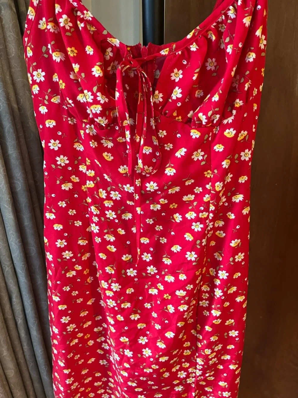 Red Floral Slip Dress with Tie Front - Women Intimates & Sleepwear - Picture 3 of 4